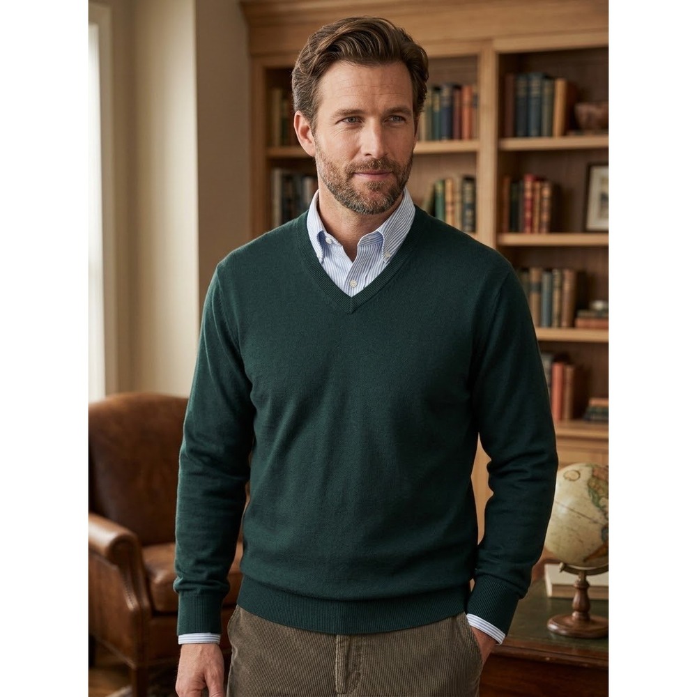 Classic V-Neck Orvis Dark Green Cotton Knit Sweater Size XL Extra Large